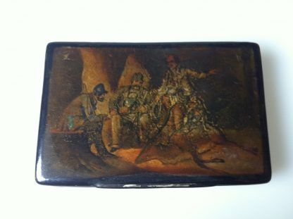 1830/ 40 hunting party, papier mache snuff box