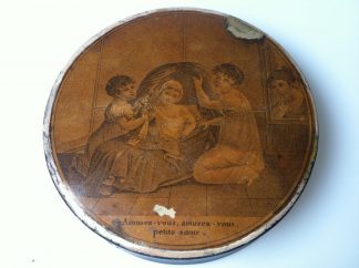 French 1820 table snuff, with a picture of children playing with a little girl with caption
