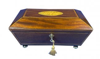 Regency Sarcophagus Mahogany Box with Shell Inlay