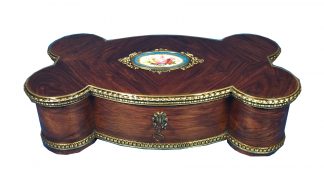 Victorian French Shaped Tulipwood Box With Porcelain Panel To The Top