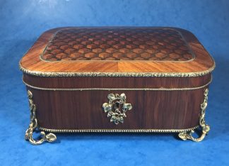Victorian French Tulipwood Box with Rosewood and Kingwood Inlay