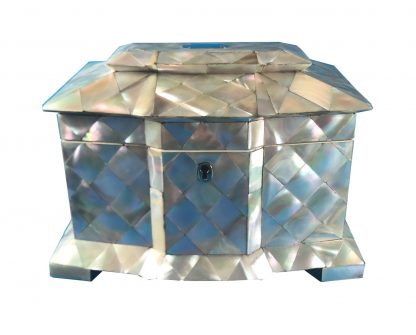 1840 Mother of pearl break front twin lidded tea caddy in superb