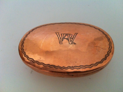 Copper 1900 engraved tobacco tin