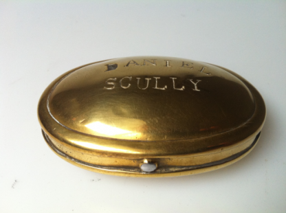 Inscribed "Daniel Scully" brass tobacco tin
