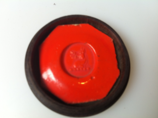 Lignum vitae seal box with seal impression of a horse head