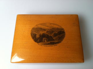 Mauchline Ware, Sycamore wood card box Whitby from Larpool wood