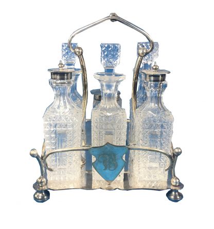 Victorian cruet set with crystal bottles