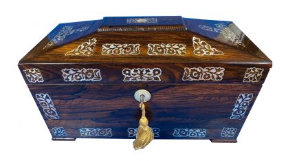 William IV Rosewood Tea Caddy With Mother Of Pearl Inlay