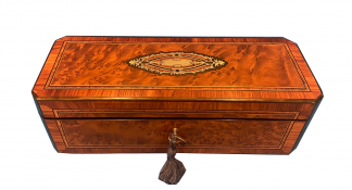Victorian French  Burr Cedar  Glove Box With Inlay.