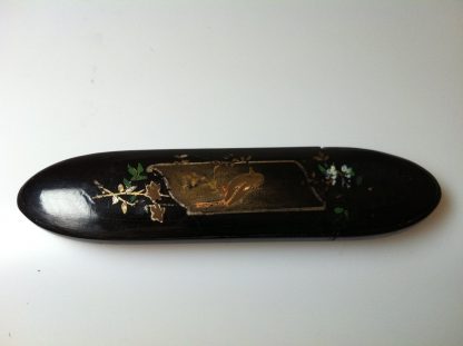 1860 abalone, pewter inlaid papier mache spectacle case