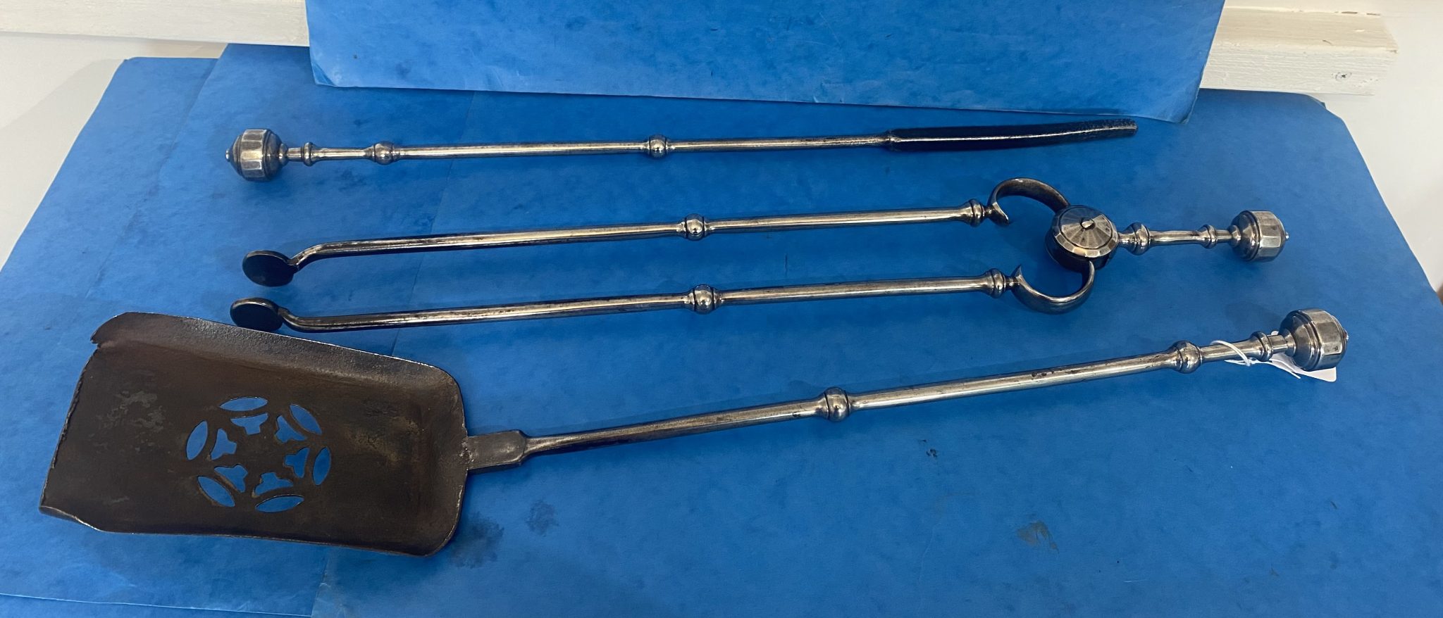 Set of cut steel fire irons. Mostly Boxes Antiques!